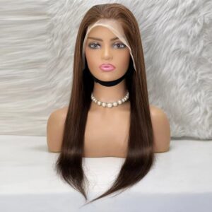 Düz Front Lace Gerçek Tül Peruk - Koyu Kahve