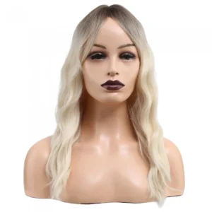 Dalgalı Perçemli Fiber Sentetik Orta Boy Peruk - Kahverengi / Beyaz Platin Ombreli