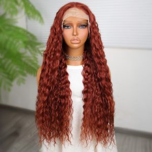 Afro Dalga Koyu Bakır Fiber Sentetik T Tül Peruk